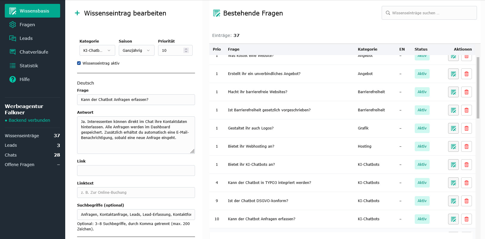 TYPO3-Dashboard